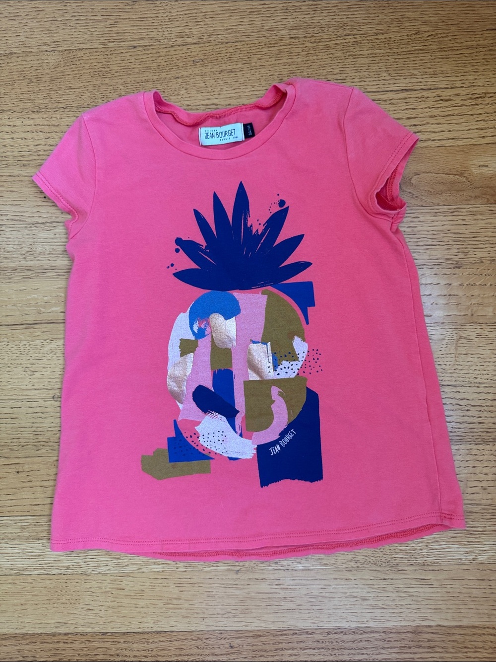 Jean Bourget Pink Tee with Navy & Gold Pineapple Graphic